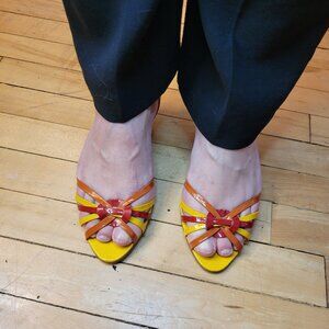 Andarella Colorblock Patent Wedge Heels Yellow Red Orange 39
